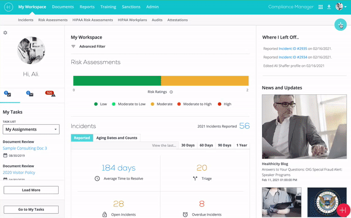 Animated GIF of Compliance Manager's incident module