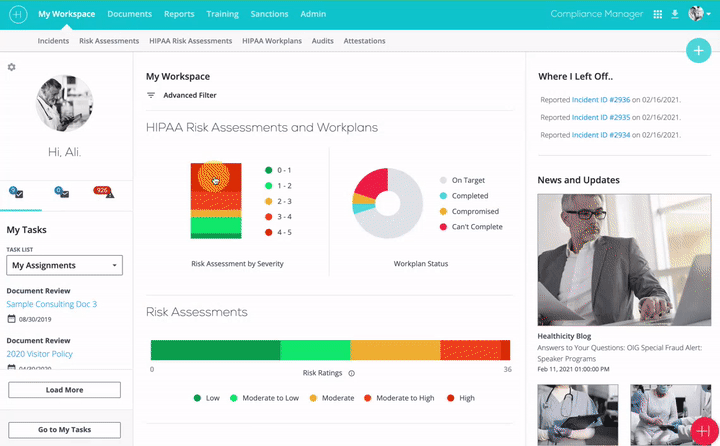 Animated GIF of Compliance Manager's risk assessment module