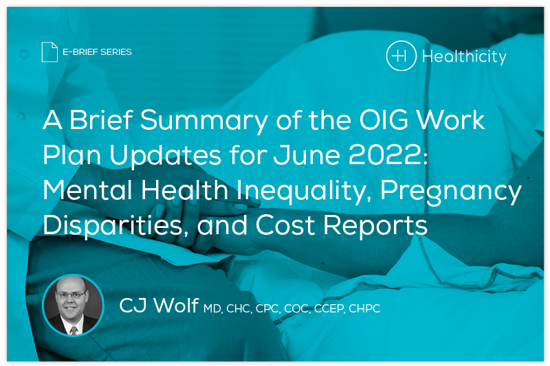 Download the eBrief - A Brief Summary of the OIG Work Plan Updates for June 2022: Mental Health Inequality, Pregnancy Disparities, and Cost Reports
